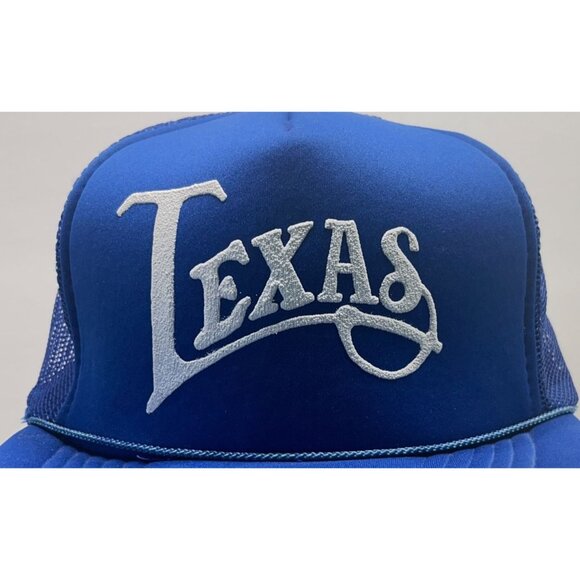 Vintage Texas Snapback Trucker Hat Retro 80s Blue Cap Mesh Back State Pride - Picture 8 of 9